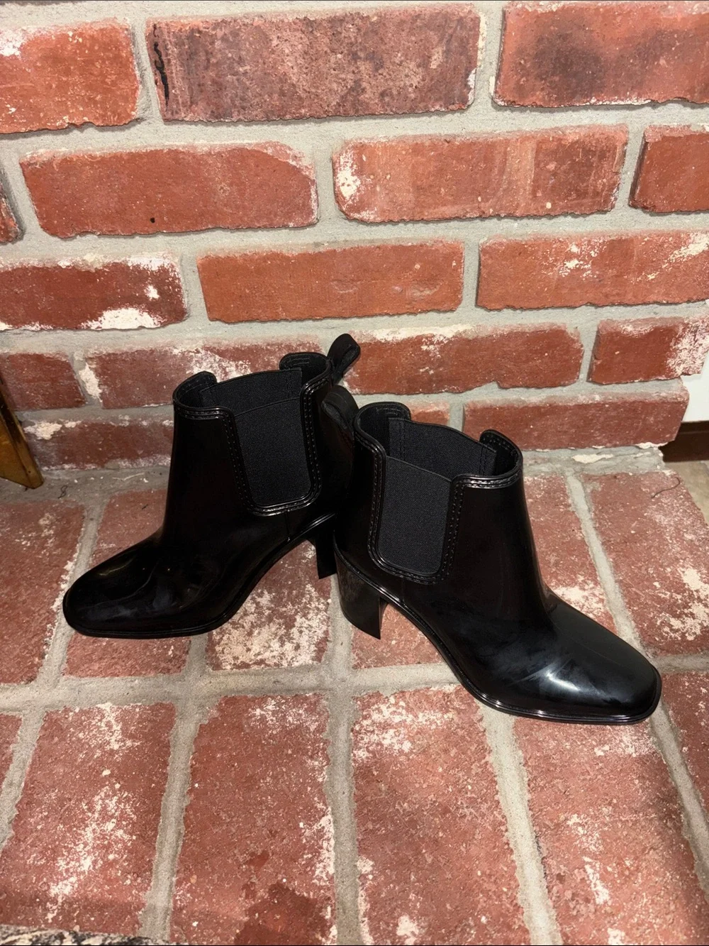 Jeffrey Campbell Black Gloss Chelsea Block Heel Ankle Boots